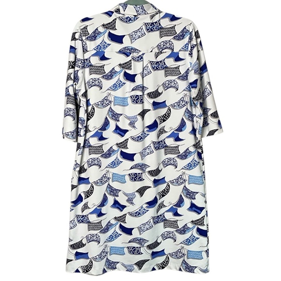 PERSIFOR Jersey Knit ‘Winpenny’ Shirt Dress Midi Length Blue White Print Sz XL - Picture 3 of 10